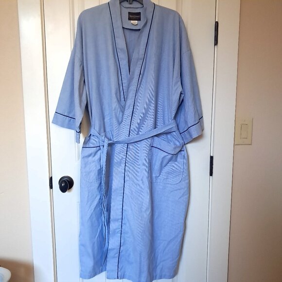 Vintage Reed St. James men's robe cotton polyester white blue stripe one size - Picture 1 of 7